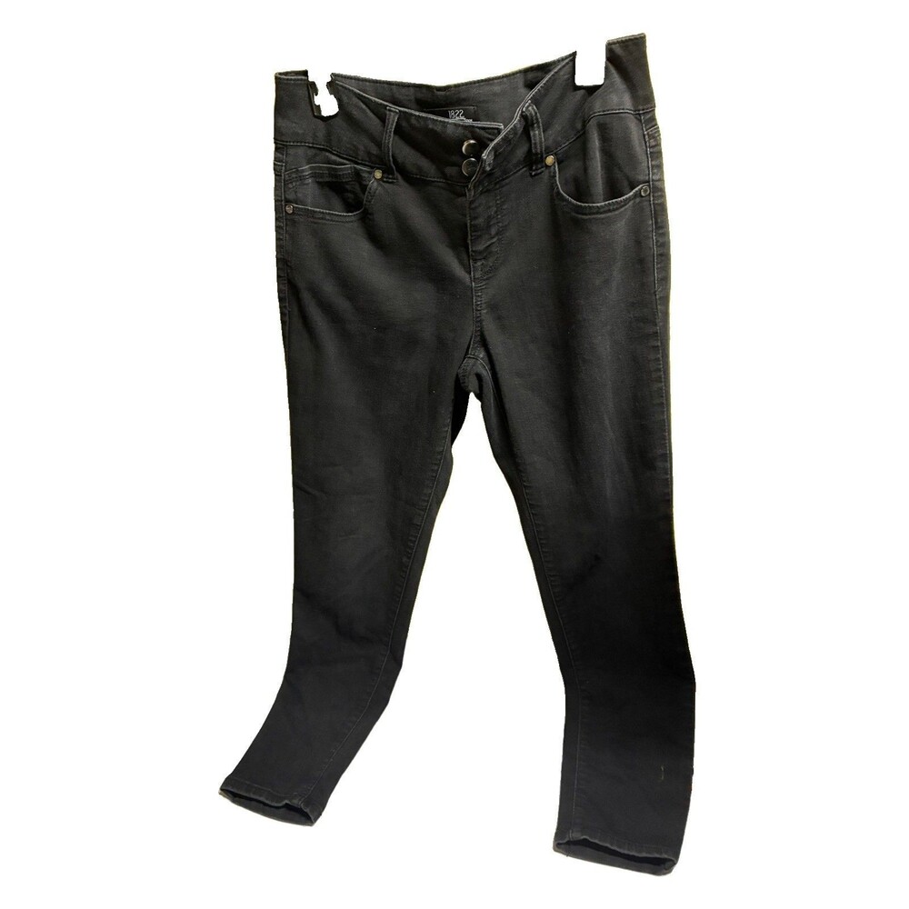 1822 Denim Skinny Jeans Womens 10 Black High Rise Double Button Stretch Slim Fit